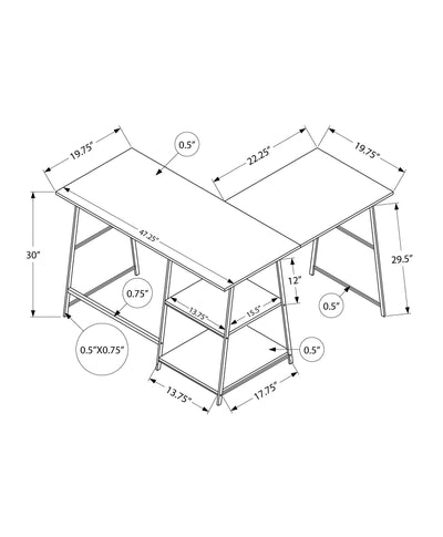 Computer Desk, Home Office, Corner, Storage Shelves, L-Shape, Work, Laptop, Contemporary, Modern - Brown