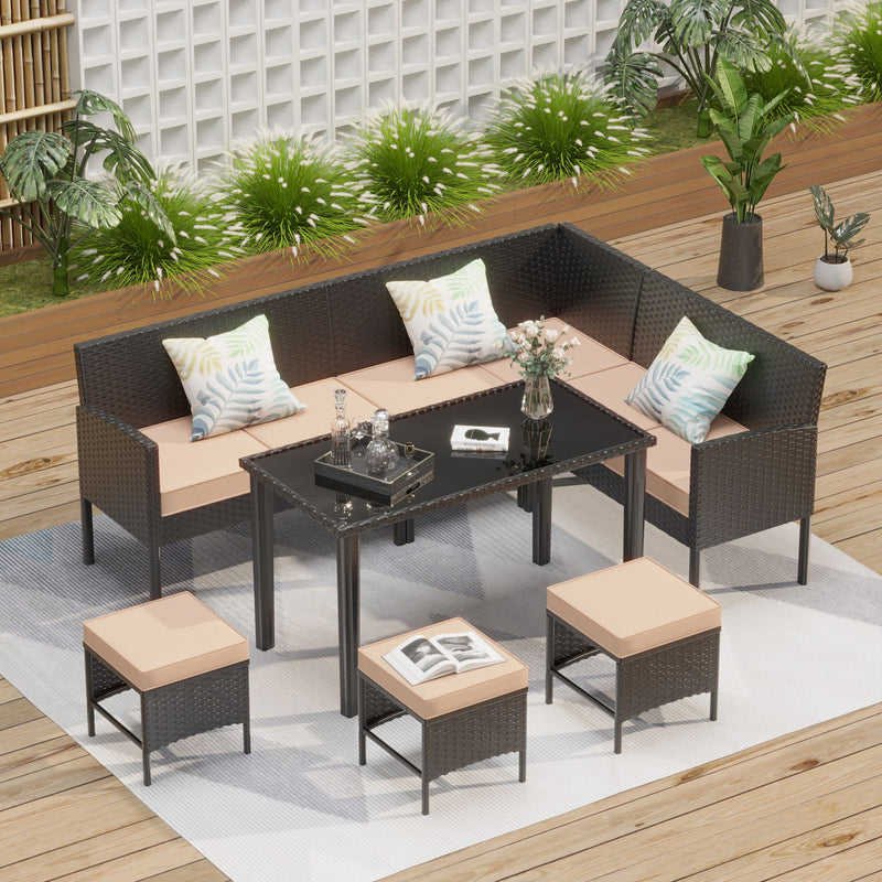 7 Piece Outdoor Furniture Set Waterproof Cushions Glass Table