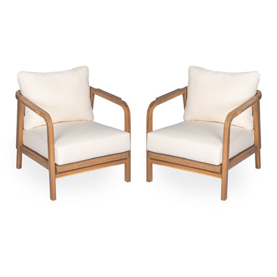 Outdoor Lounge Chair With Woven Backrest, Solid Wood Frame, Comfortable Cushions