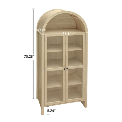 Tall Arched Kitchen Pantry, Modern Farmhouse Wood Kitchen Storage Cabinets, Arched Storage Display Cabinet With Adjustable Shelves, Versatile Cupboard For Kitchen, Dining Room - Natural