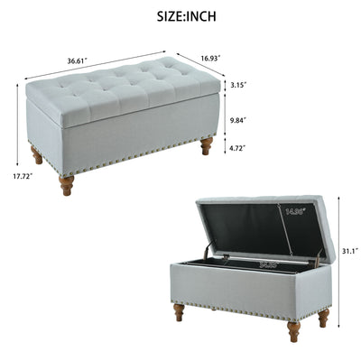 Upholstered Ottoman With Storage And Rivet Trim