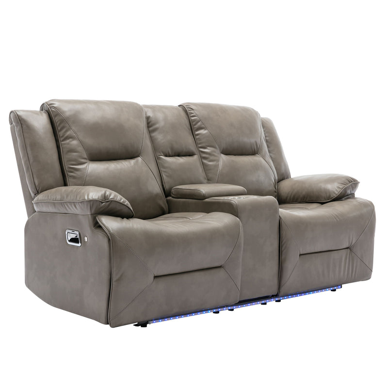2 Seater Home Theater Recliner Manual Recliner Chair With A LED Light Strip Two Cup Holders And A Storage Box For Living Room