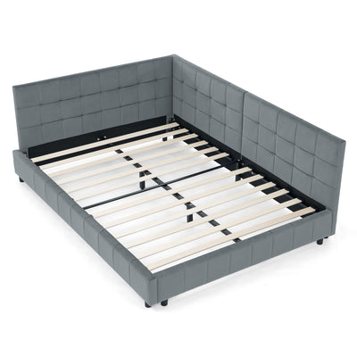 Mid-Century Storage Upholstered Tufted Bed Frame With Backrest And Armrests