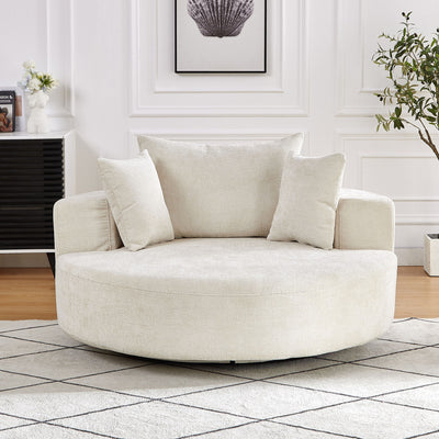 Single Swivel Chair, Fluffy Modern Sleeper, 360 Degree Swivel Chair For Living Room - Beige