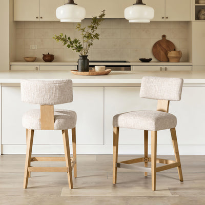 Penny - Round Arched Upholstered Counter Stool (Set of 2) - Travertine Beige