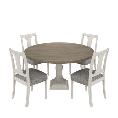 Tannen - Round 5 Piece Dining Table (Set of 5) - White And Gray