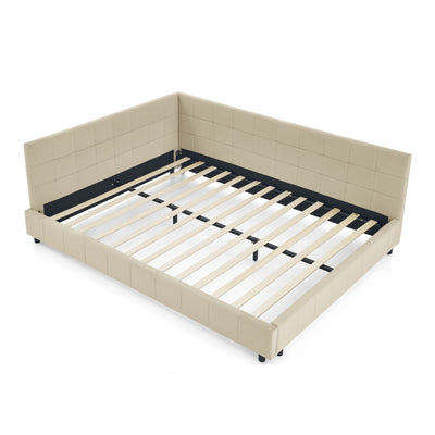 Mid-Century Storage Upholstered Tufted Bed Frame With Backrest And Armrests