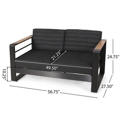 Loveseat With Slat Paneling And Aluminum Frame - Black