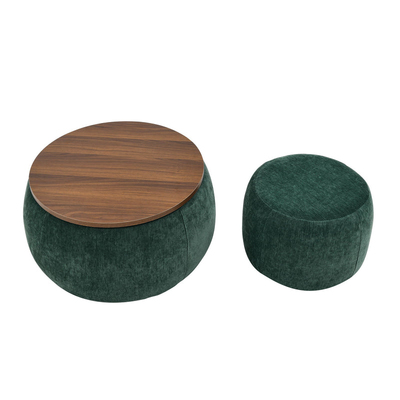 Round Storage Ottoman, 2 In 1 Function, End Table And Ottoman