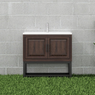 Modern Freestanding Bathroom Vanity With Ceramic Sink, Hot And Cold Faucet, Storage Cabinet & Open Shelf