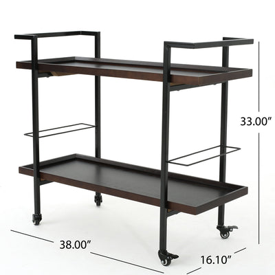 Modern Industrial Bar Cart With Shelving And Casters