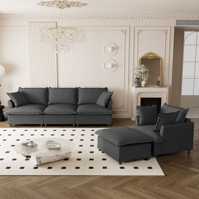 Living Room Set Modular Sectional Couch, Upholstered Sofa & Armchair & Movable Ottoman