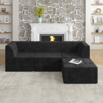 Modern Minimalist L Shape Modular Sectional Sofa, Sleeper Corduroy Couch