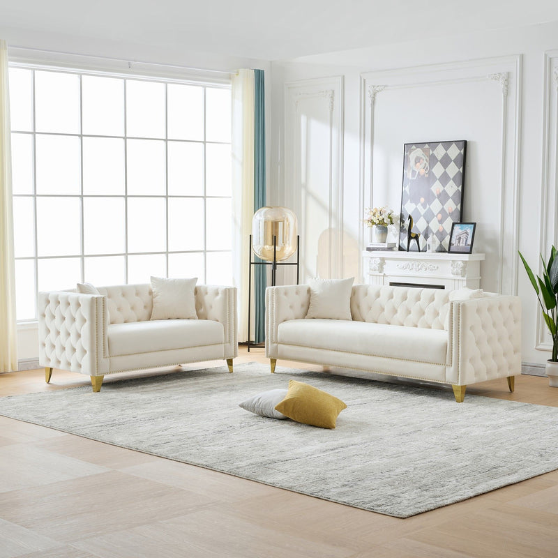 Deep Seat Sofa With Button Nailhead, Square Arm Couches
