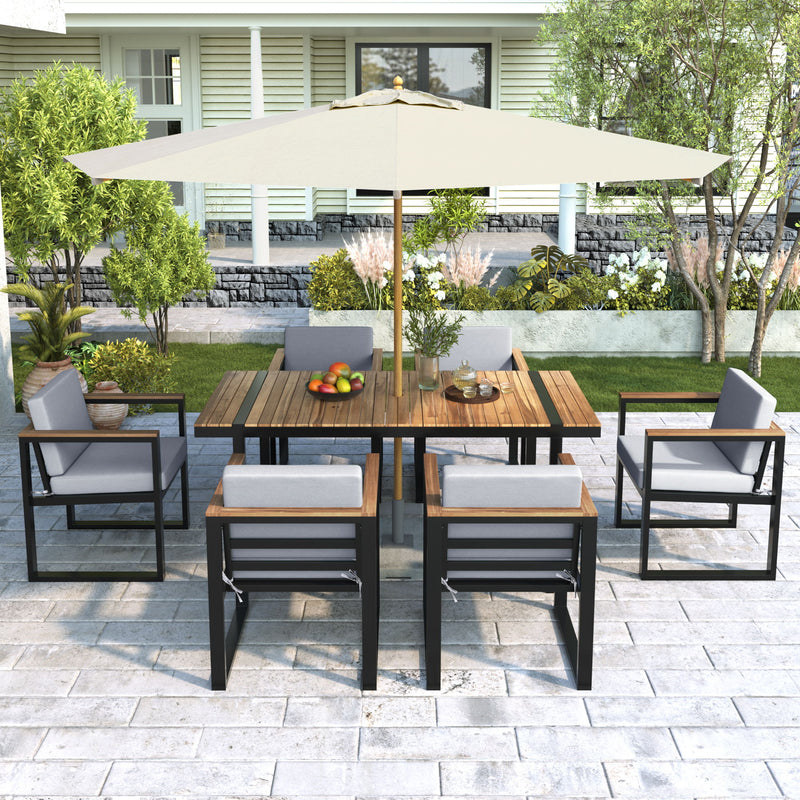 7 Pieces Outdoor Dining Set Patio Dining Table And Chair Set With And Removable Cushions For Patio