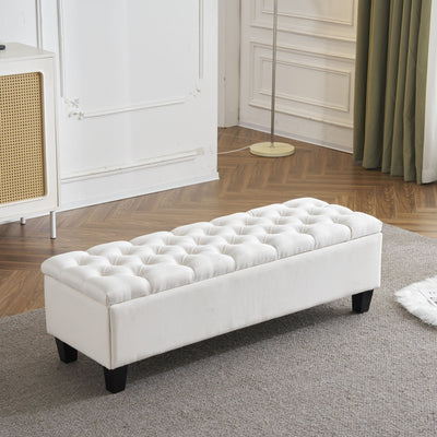 Contemporary Button Tufted And Diamond Stitched Storage Ottoman