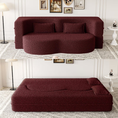 Modern Floor Sofa, With 2 Pillows, Convertible Teddy Fabric Foam Filled Bed