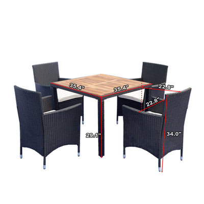 Outdoor Patio Wicker Dining Set With Acacia Wood Top
