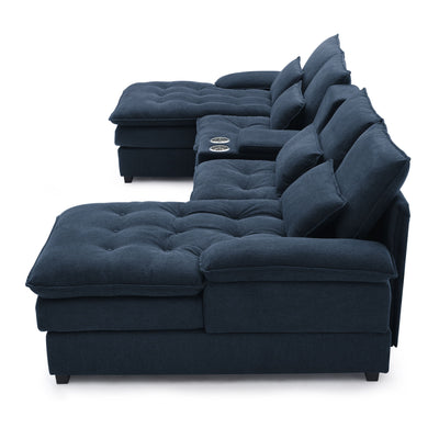 Contemporary U Shaped Sofa With Console And Cupholders