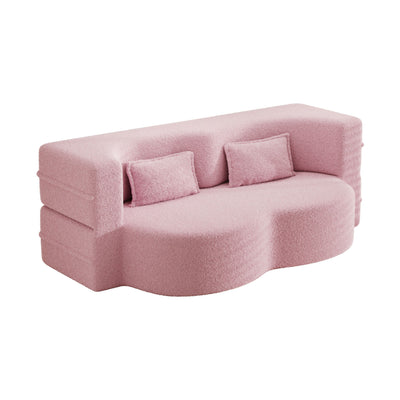 Modern Floor Sofa, With 2 Pillows, Convertible Teddy Fabric Foam Filled Bed