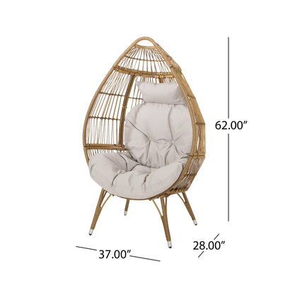 Basket Chair With Teardrop Shape And Water Resistant Cushion - Natural