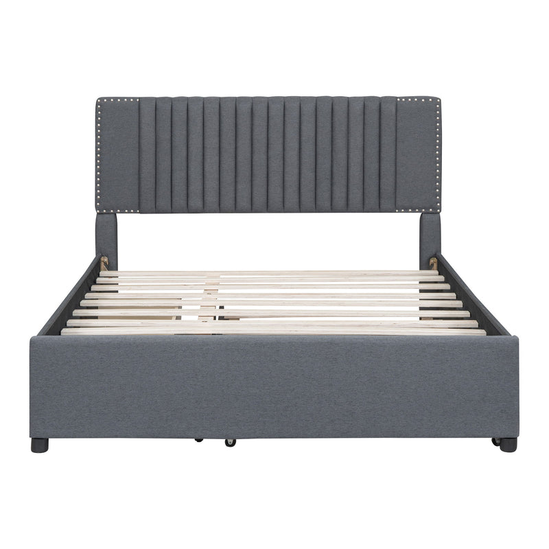 Upholstered Platform Bed With Drawers, Classic Headboard Design