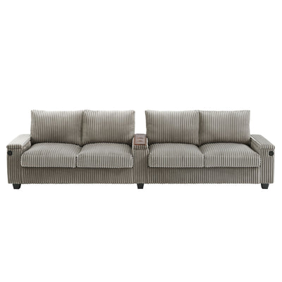 Modern 4 Seater Corduroy Sofa Couch With USB Ports And Hidden Storage