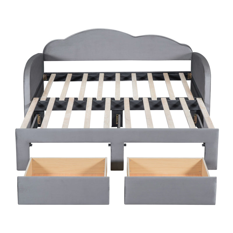 Upholstered Daybed With Cloud-Shaped Backrest, Trundle & 2 Drawers And USB Ports