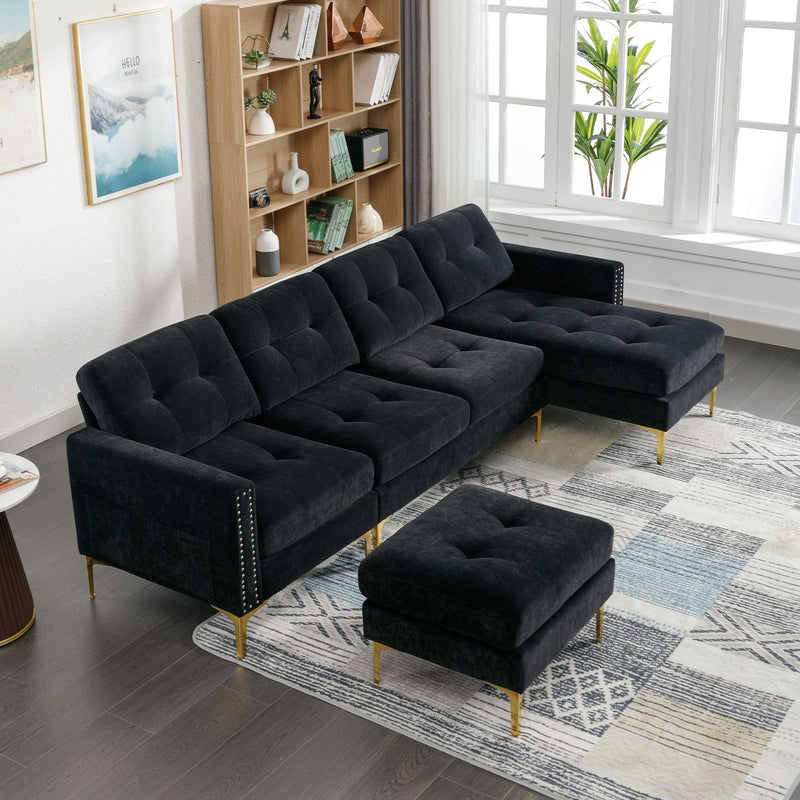 Modern L - Shape Convertible Sectional Sofa With Movable Ottoman