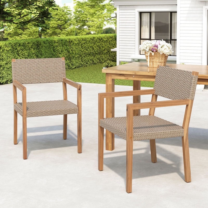 Outdoor Dining Chairs For Patios, Gardens (Set of 2) - Light Brown Multi / Light Teak