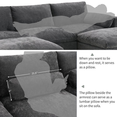 Modular Sectional With Storage Pockets, 5 Seat U Shaped Couch Set With Pillows, Free Combination Modern Cloud Sofa With 2 Movable Ottoman