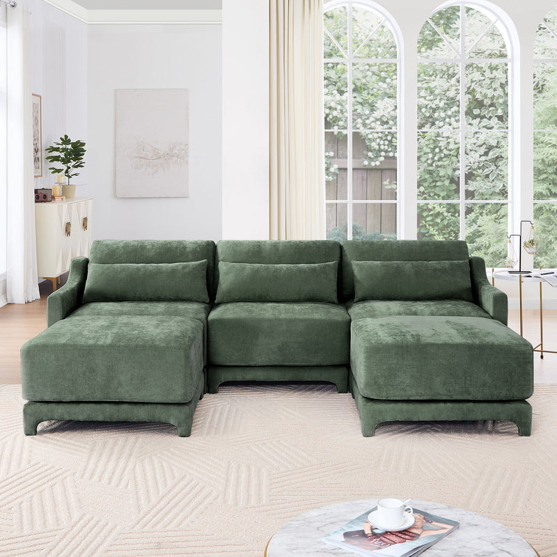 Stylish Sofa With Ottoman And Lumbar Pillows, Ergonomic Design