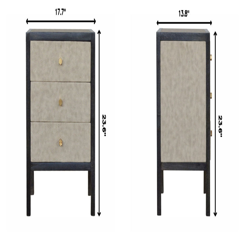 Faux Leather Nightstand, 3 Drawer - Black