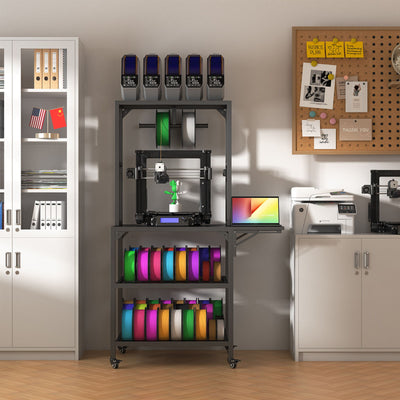 Heavy Duty 3D Printer Stand With Filament Storage Rack - Black