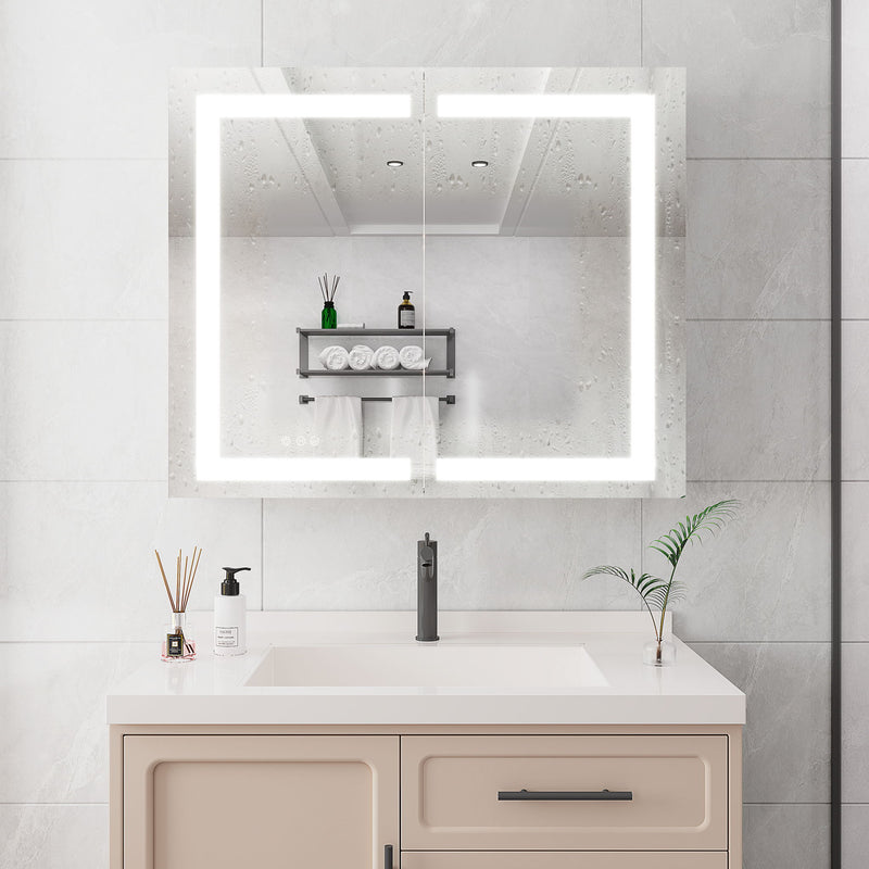 Medicine Cabinet With LED Vanity Mirror, Anti-Fog, Waterproof, Dimmable With Touch Switch