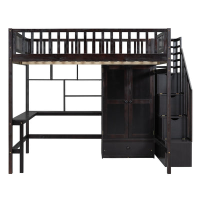 Loft Bed With Bookshelf, Drawers, Desk, And Wardrobe