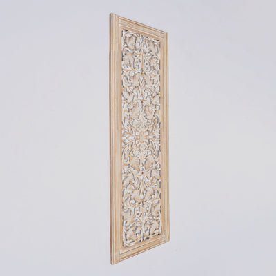 Floral Hand Carved Mandala Rectangular Wall Decor Accent - Gold / White