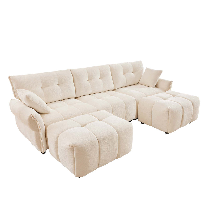 Sofa Set With Ottoman And Pillows, Textured, High Resilience Cushions