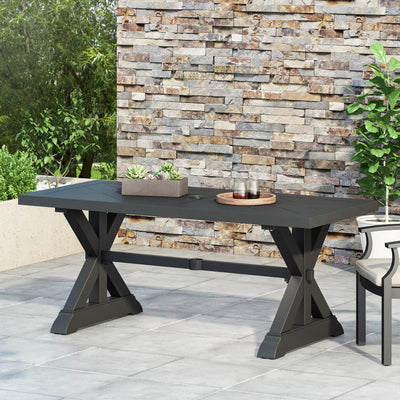 Modern Outdoor Dining Table With X Shaped Legs, Umbrella Hole