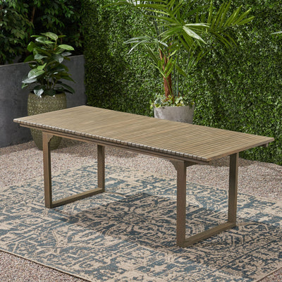 Outdoor Expandable Acacia Wood Dining Table With U Shaped Leg