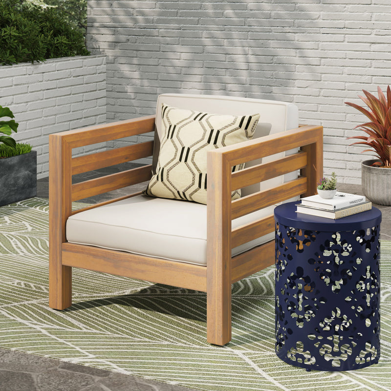 Outdoor Acacia Wood Patio Chair With Fabric Cushion