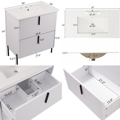 Bathroom Vanity With Ceramic Sink, Fluted Design