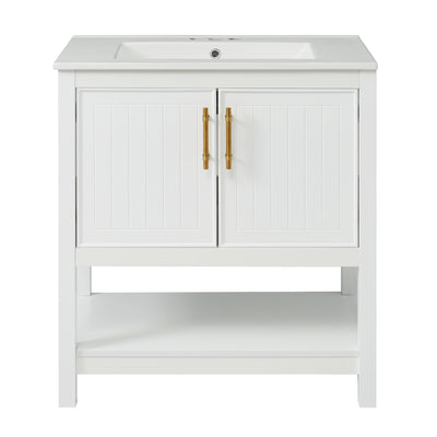 Elegant Bathroom Vanity With Ceramic Sink And Versatile Storage
