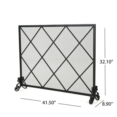 Minimalist Single Panel Iron Fireplace Screen With Diamond Design