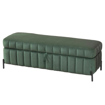 Wide Upholstered Velvet Storage Soft Bench Ottoman With Metal Legs