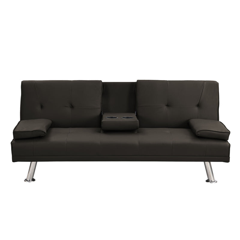Modern Sofa Bed With Armrest 2 Holders, Wood Frame & Stainless Leg