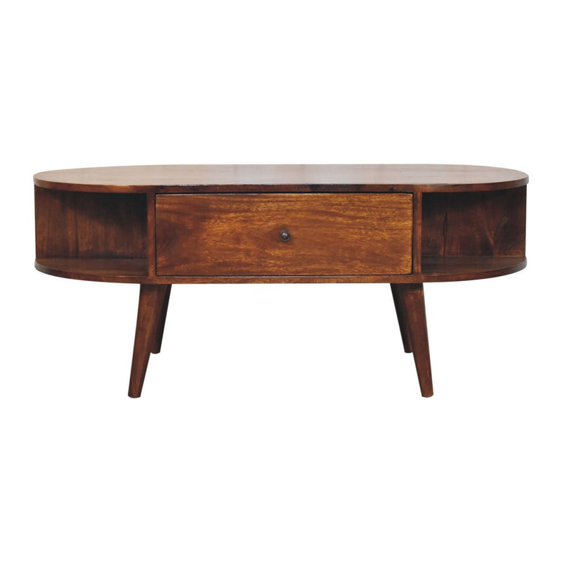 Oval Coffee Table With 1 Drawer - Chestnut