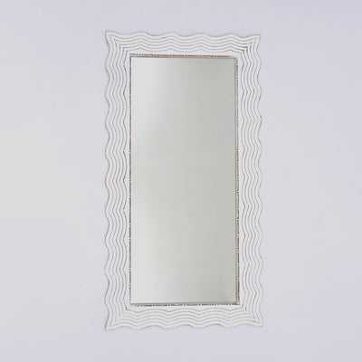 Handcarved Wave Design Rectangle Mirror Accent Enhancing Space - Antique White