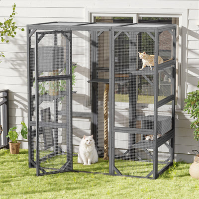 Outdoor Cat House, Diy Cat Enclosure Catio With Double Enter Doors