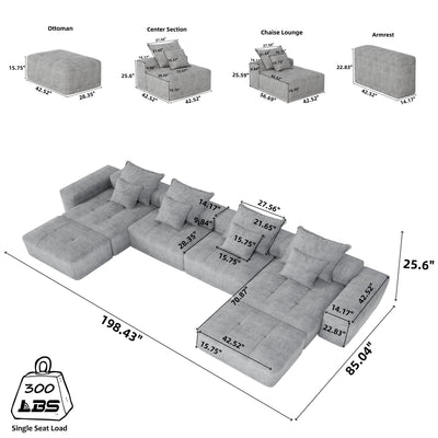 Modern Oversized Diy Combination Modular Sectional Sofa With Pillows